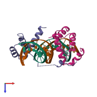 PDB entry 1b72 coloured by chain, top view.