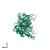 PDB entry 1b7e coloured by chain, side view.