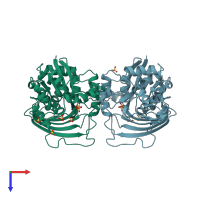 PDB entry 1b7g coloured by chain, top view.