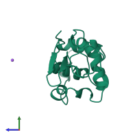 PDB entry 1b7m coloured by chain, side view.