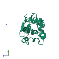 PDB entry 1b7q coloured by chain, side view.