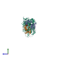 PDB entry 1b7t coloured by chain, side view.