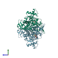 PDB entry 1b8a coloured by chain, side view.