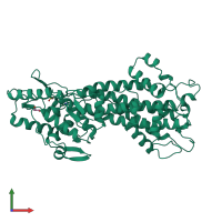 PDB entry 1b8f coloured by chain, front view.