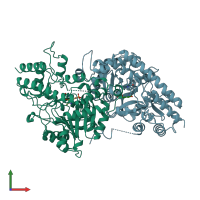 PDB entry 1b8g coloured by chain, front view.