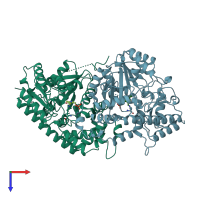 PDB entry 1b8g coloured by chain, top view.