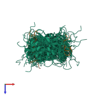 PDB entry 1b8q coloured by chain, ensemble of 15 models, top view.