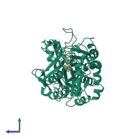 PDB entry 1b8s coloured by chain, side view.