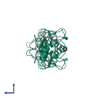 Homo dimeric assembly 2 of PDB entry 1b8y coloured by chemically distinct molecules, side view.