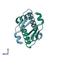 PDB entry 1b8z coloured by chain, side view.