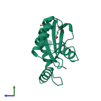 PDB entry 1b92 coloured by chain, side view.