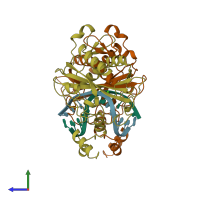 PDB entry 1b94 coloured by chain, side view.