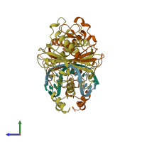 PDB entry 1b97 coloured by chain, side view.