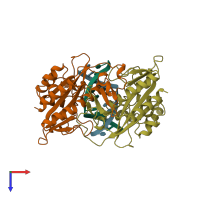 PDB entry 1b97 coloured by chain, top view.