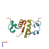 PDB entry 1b9e coloured by chain, top view.