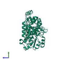 PDB entry 1b9i coloured by chain, side view.