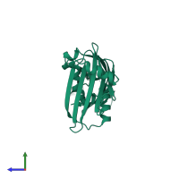 PDB entry 1b9k coloured by chain, side view.