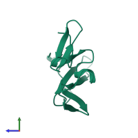 PDB entry 1b9w coloured by chain, side view.