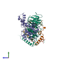 PDB entry 1b9y coloured by chain, side view.