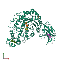 PDB entry 1b9z coloured by chain, front view.
