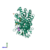 PDB entry 1b9z coloured by chain, side view.