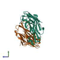 PDB entry 1baf coloured by chain, side view.