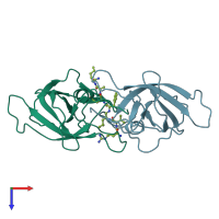 PDB entry 1bai coloured by chain, top view.