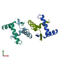 PDB entry 1baz coloured by chain, front view.