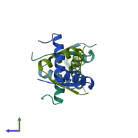 PDB entry 1baz coloured by chain, side view.