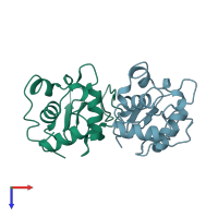 PDB entry 1bb4 coloured by chain, top view.