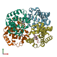 PDB entry 1bbb coloured by chain, front view.