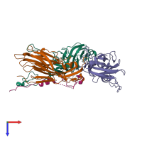 PDB entry 1bbt coloured by chain, top view.