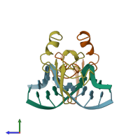 PDB entry 1bbx coloured by chain, side view.