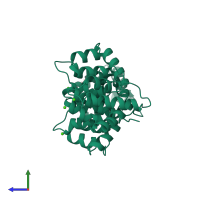 PDB entry 1bc0 coloured by chain, side view.