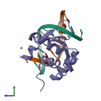 PDB entry 1bc8 coloured by chain, side view.