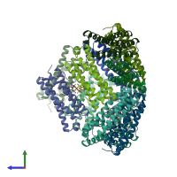 PDB entry 1bcf coloured by chain, side view.