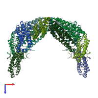 PDB entry 1bcf coloured by chain, top view.