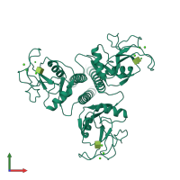 Homo trimeric assembly 1 of PDB entry 1bcj coloured by chemically distinct molecules, front view.