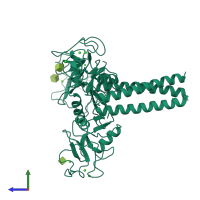 Homo trimeric assembly 1 of PDB entry 1bcj coloured by chemically distinct molecules, side view.