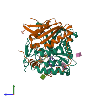PDB entry 1bcs coloured by chain, side view.