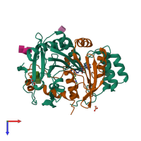 PDB entry 1bcs coloured by chain, top view.