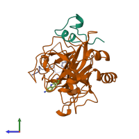 PDB entry 1bcu coloured by chain, side view.