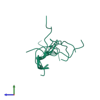 PDB entry 1bcv coloured by chain, ensemble of 10 models, side view.