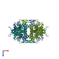 PDB entry 1bd3 coloured by chain, top view.