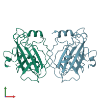 PDB entry 1bd9 coloured by chain, front view.