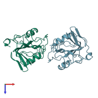 PDB entry 1bd9 coloured by chain, top view.