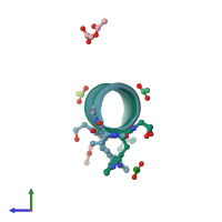 PDB entry 1bdw coloured by chain, side view.