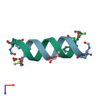 PDB entry 1bdw coloured by chain, top view.