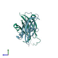 PDB entry 1bdy coloured by chain, side view.