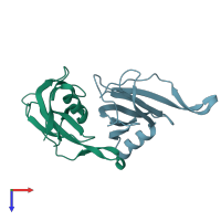 PDB entry 1bdy coloured by chain, top view.